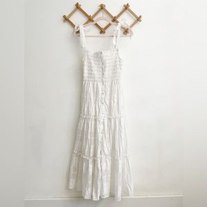 ASTR the Label Dita White Textured Smocked Midi Dress